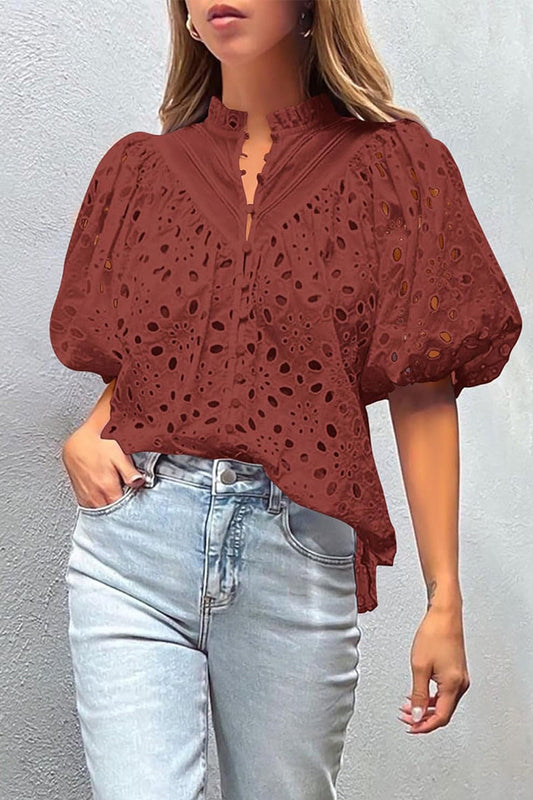 Tops casuales de cuello mandarín con hebilla hueca y sólidos