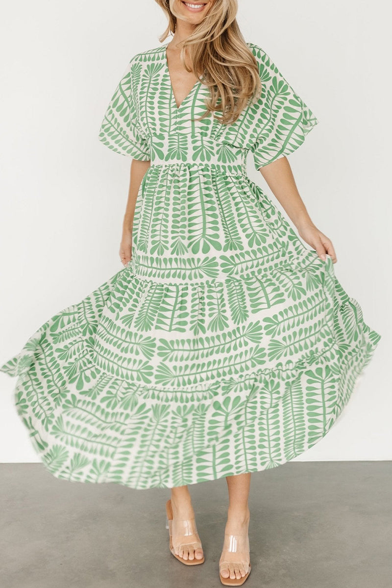 Vestidos estampados de rayas con cuello en V y patchwork para vacaciones vintage