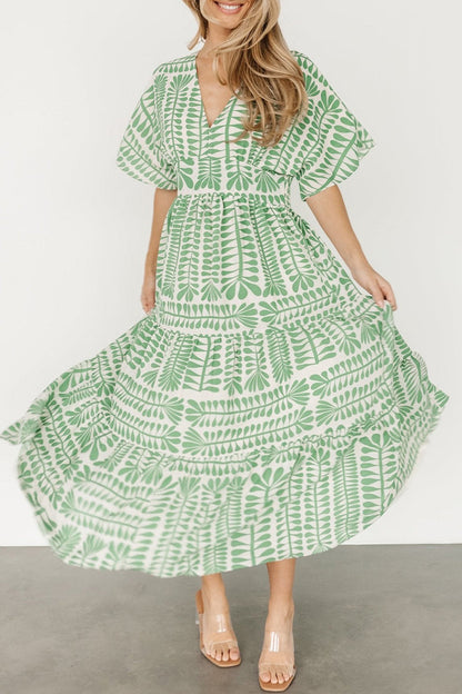 Vestidos estampados de rayas con cuello en V y patchwork para vacaciones vintage