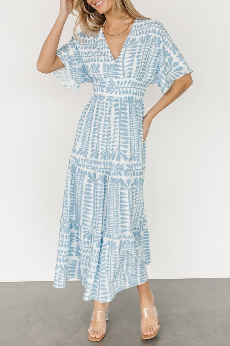 Vestidos estampados de rayas con cuello en V y patchwork para vacaciones vintage