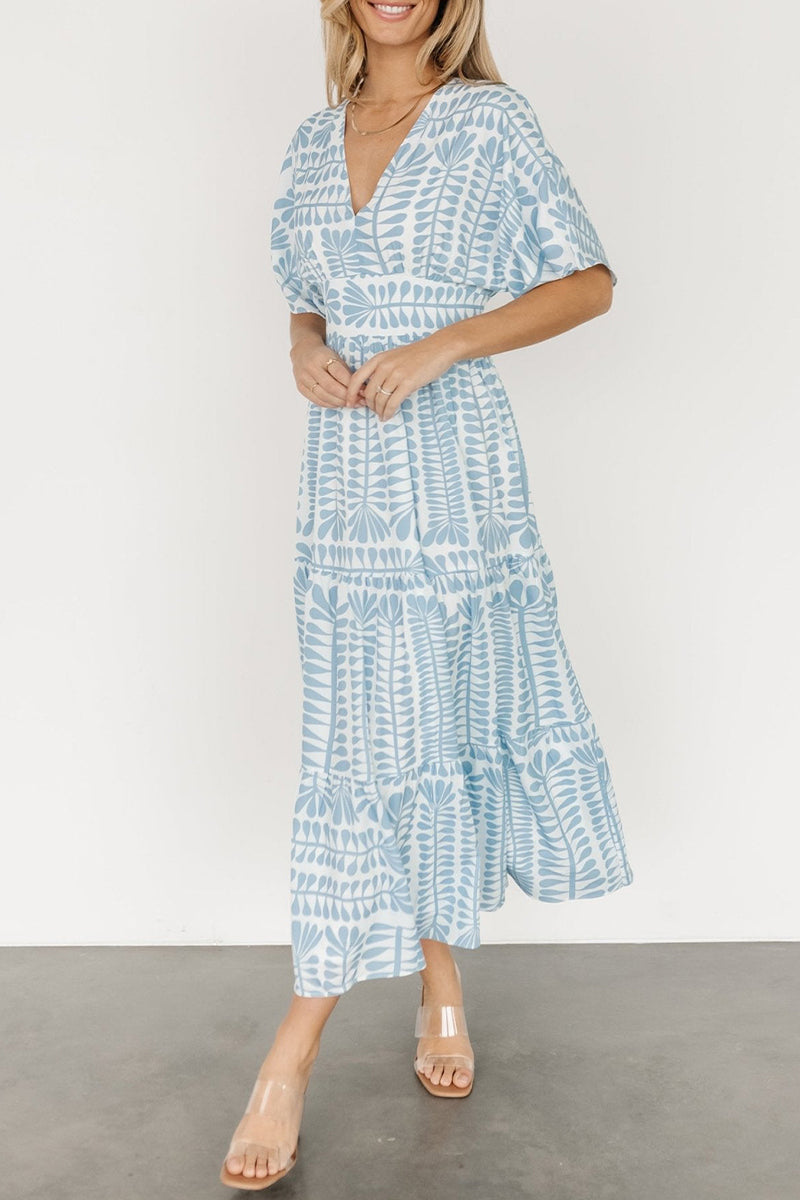 Vestidos estampados de rayas con cuello en V y patchwork para vacaciones vintage