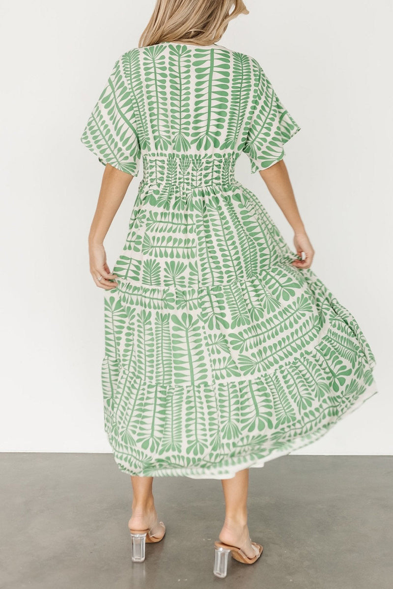 Vestidos estampados de rayas con cuello en V y patchwork para vacaciones vintage