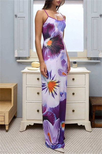 Vestidos largos casuales con tirantes finos, espalda descubierta y estampado