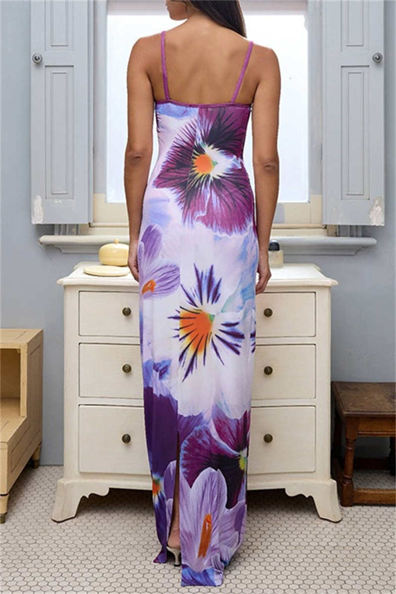 Vestidos largos casuales con tirantes finos, espalda descubierta y estampado