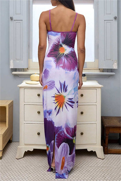 Vestidos largos casuales con tirantes finos, espalda descubierta y estampado