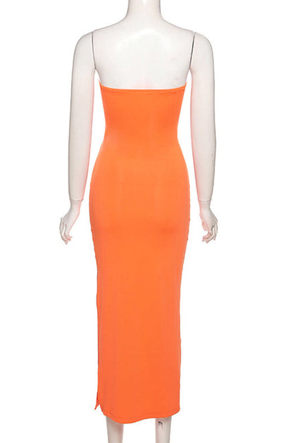 Vestidos sexis de falda de un solo paso sin tirantes con contraste ahuecado y sólido