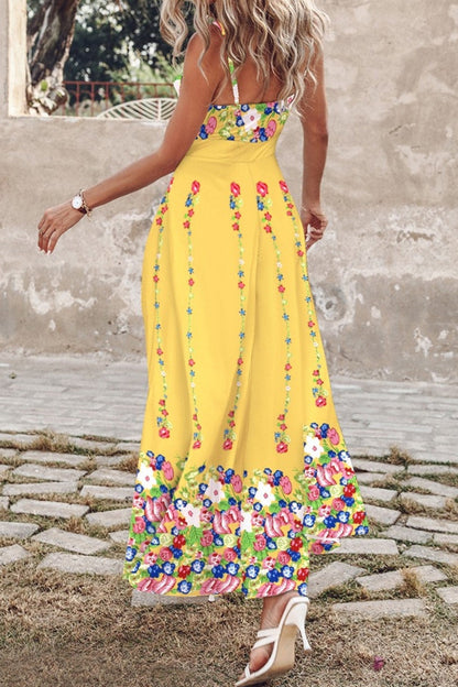 Vestidos largos sexis informales con estampado, espalda descubierta, abertura y tirantes finos