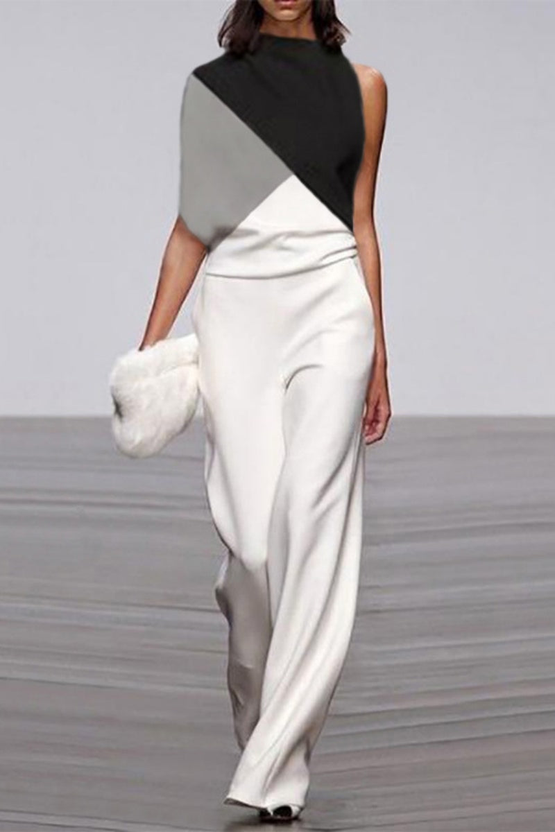 Monos casuales de cuello alto recto con patchwork en contraste