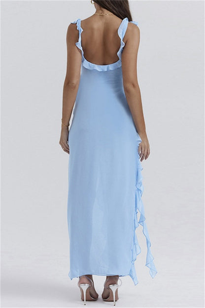 Vestidos largos sexis informales de retazos lisos con espalda descubierta y abertura con tirantes finos (3 colores)