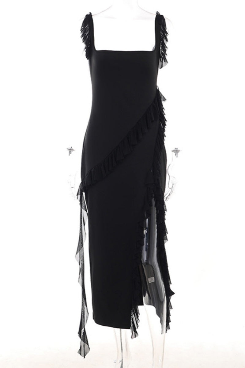 Vestidos largos sexis informales de retazos lisos con espalda descubierta y abertura con tirantes finos (3 colores)
