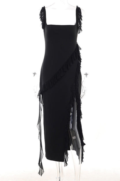 Vestidos largos sexis informales de retazos lisos con espalda descubierta y abertura con tirantes finos (3 colores)
