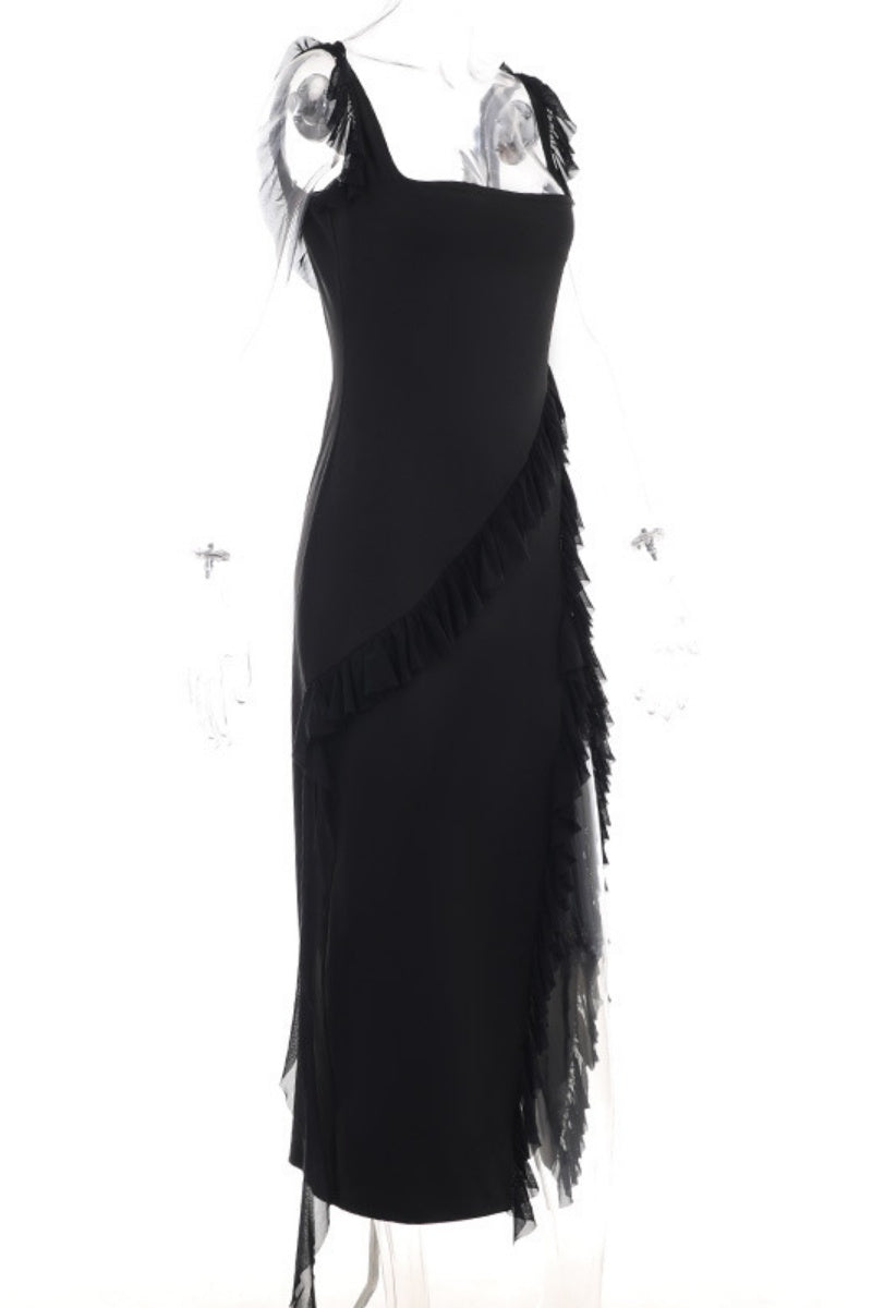 Vestidos largos sexis informales de retazos lisos con espalda descubierta y abertura con tirantes finos (3 colores)