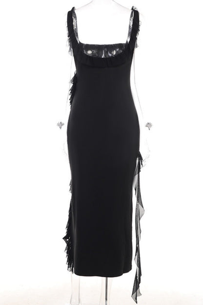 Vestidos largos sexis informales de retazos lisos con espalda descubierta y abertura con tirantes finos (3 colores)