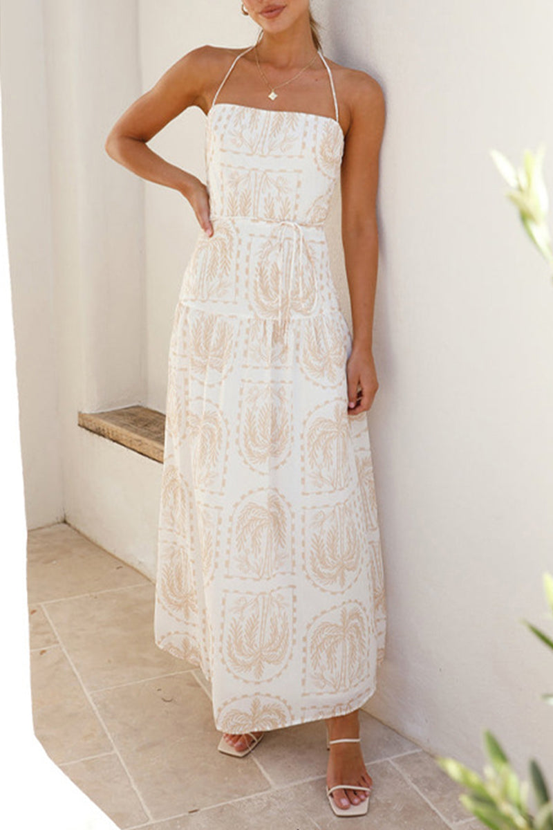 Vestidos de playa con cuello halter, espalda descubierta y estampado floral para vacaciones (4 colores)