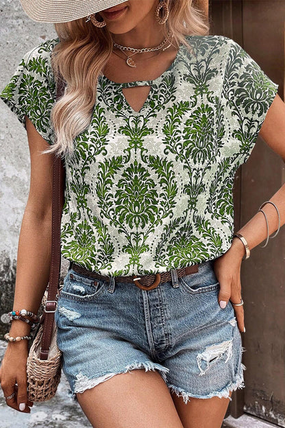 Camisetas casuales vintage con cuello en V y estampado floral