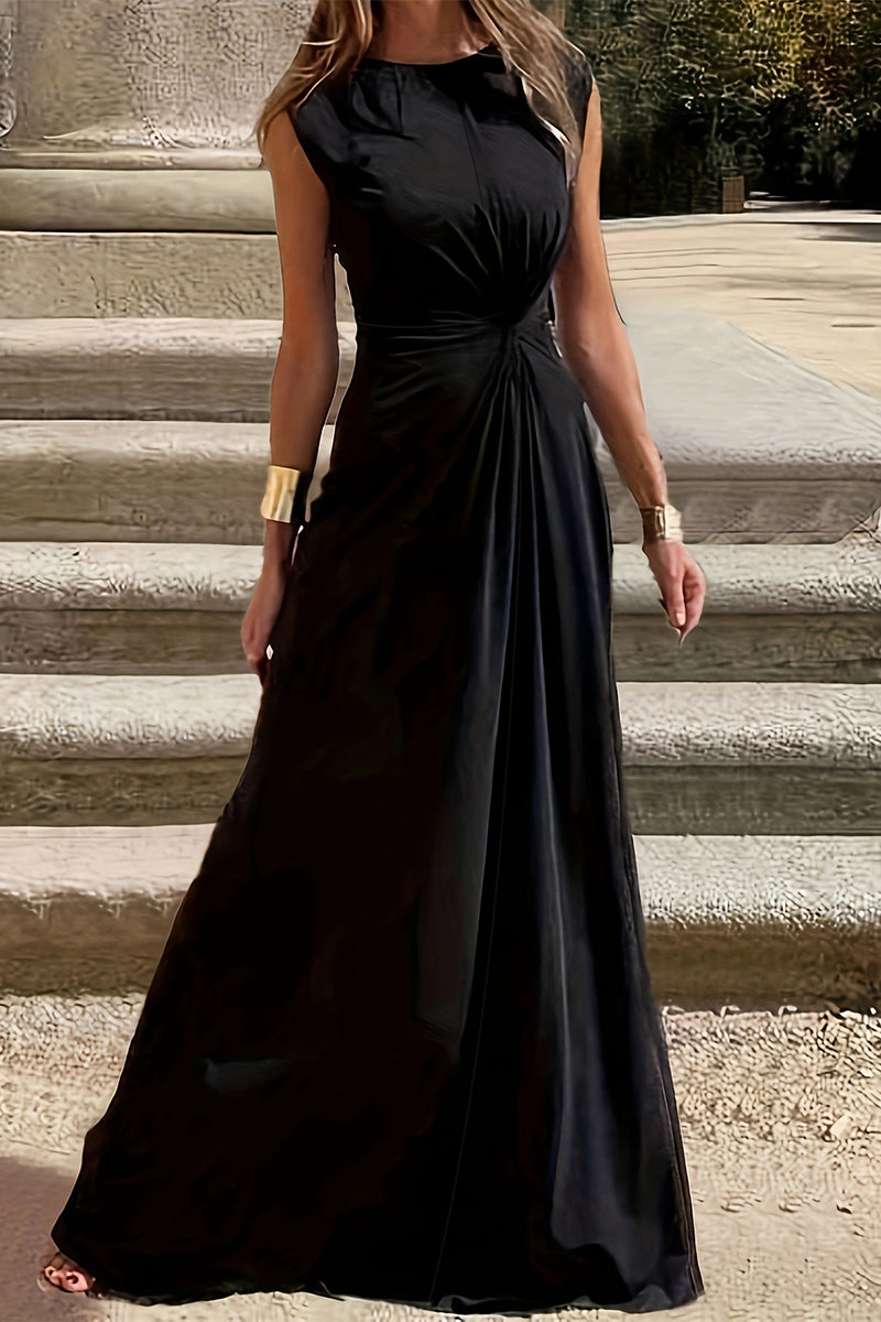 Elegant Simplicity Solid Fold O Neck Vest Dresses(6 Colors)