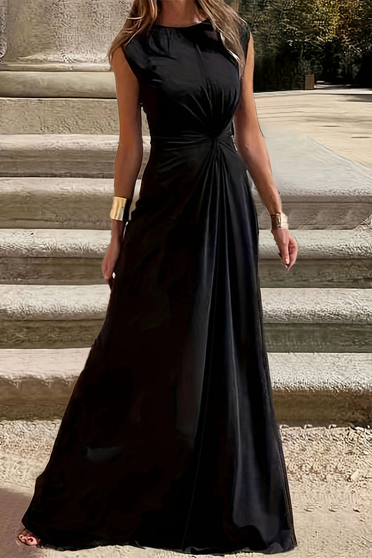 Elegant Simplicity Solid Fold O Neck Vest Dresses(6 Colors)