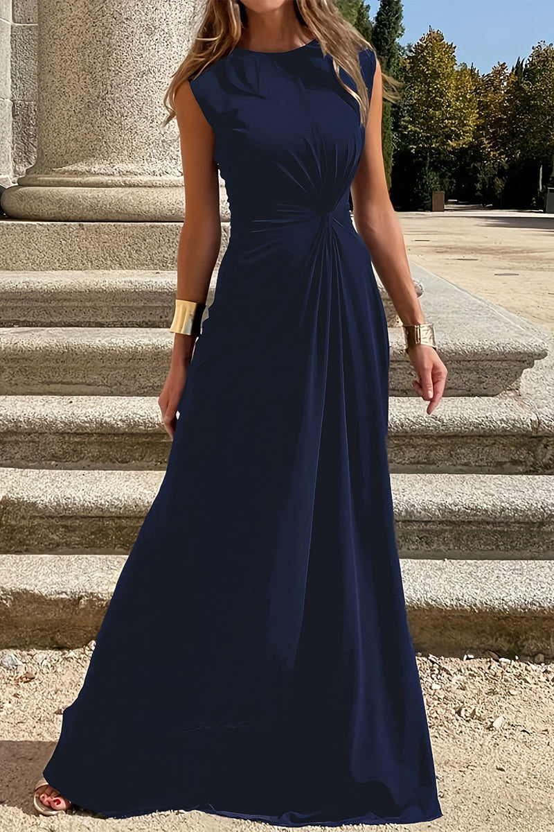 Elegant Simplicity Solid Fold O Neck Vest Dresses(6 Colors)