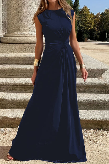 Elegant Simplicity Solid Fold O Neck Vest Dresses(6 Colors)