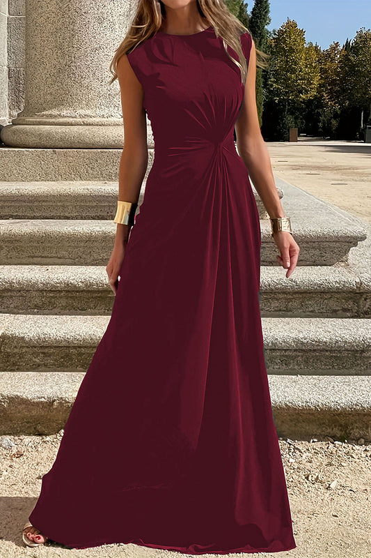 Vestidos elegantes de cuello redondo con pliegues sólidos y simplicidad