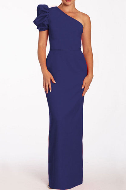 Vestidos largos casuales de cuello oblicuo, sin espalda y lisos