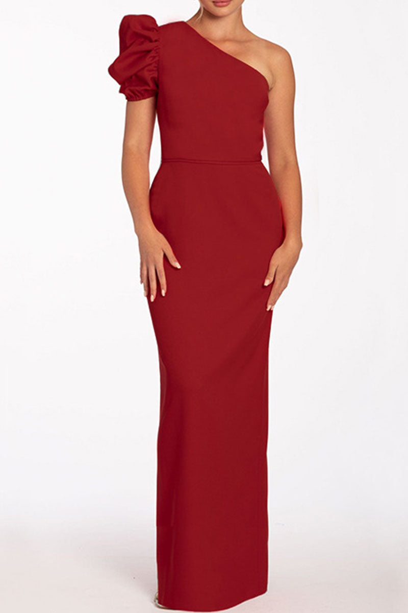 Vestidos largos casuales de cuello oblicuo, sin espalda y lisos