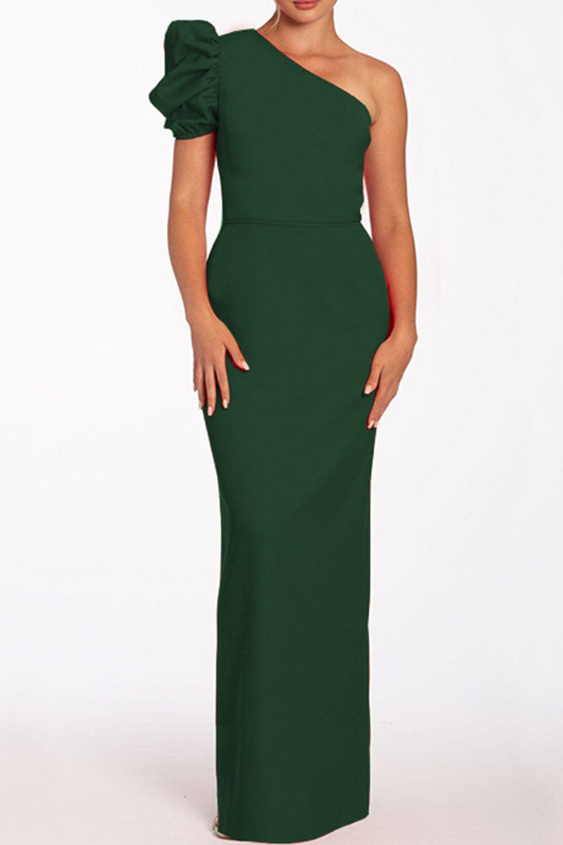 Vestidos largos casuales de cuello oblicuo, sin espalda y lisos