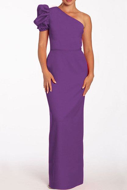 Vestidos largos casuales de cuello oblicuo, sin espalda y lisos