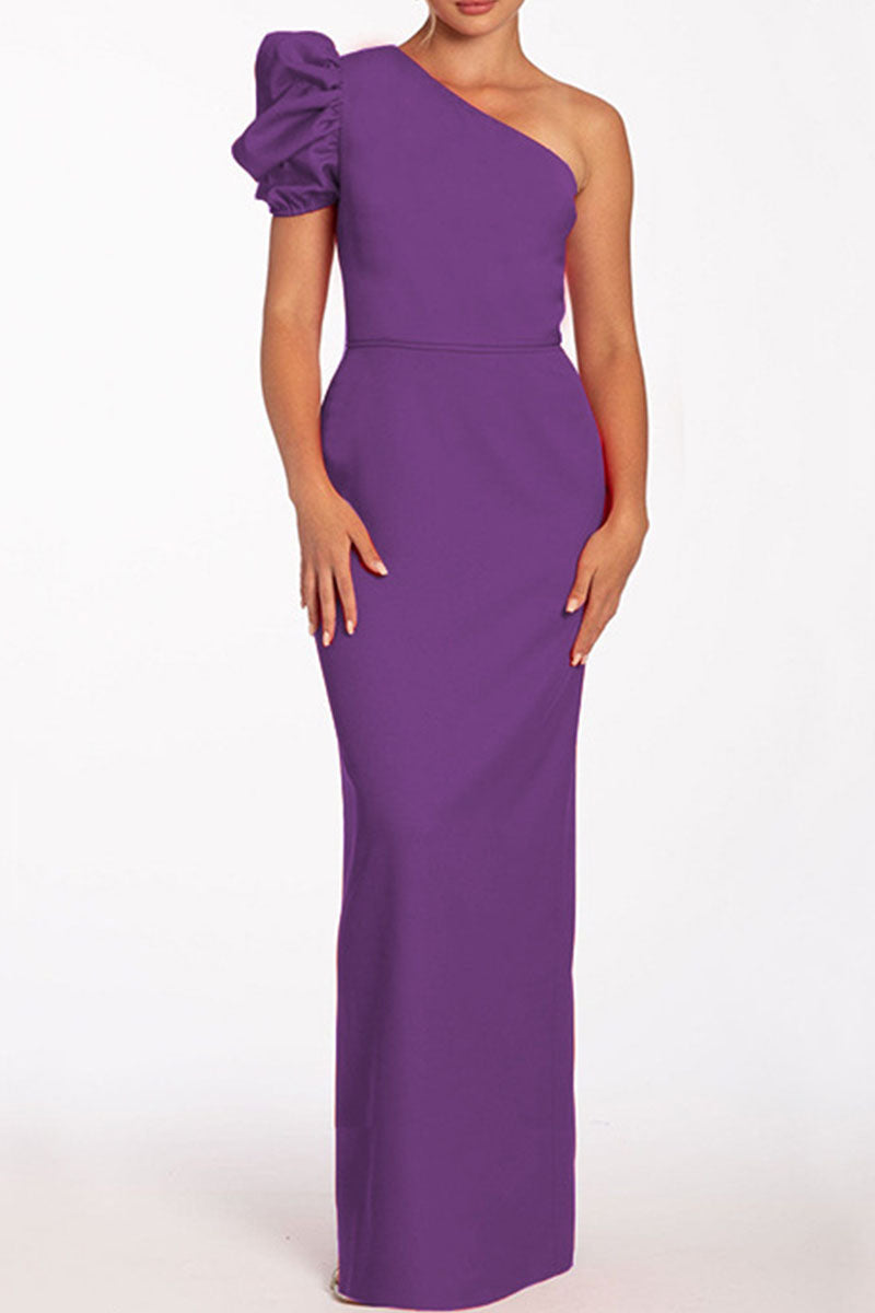 Vestidos largos casuales de cuello oblicuo, sin espalda y lisos
