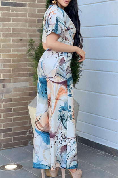 Monos casuales con cuello en V y estampado de patchwork