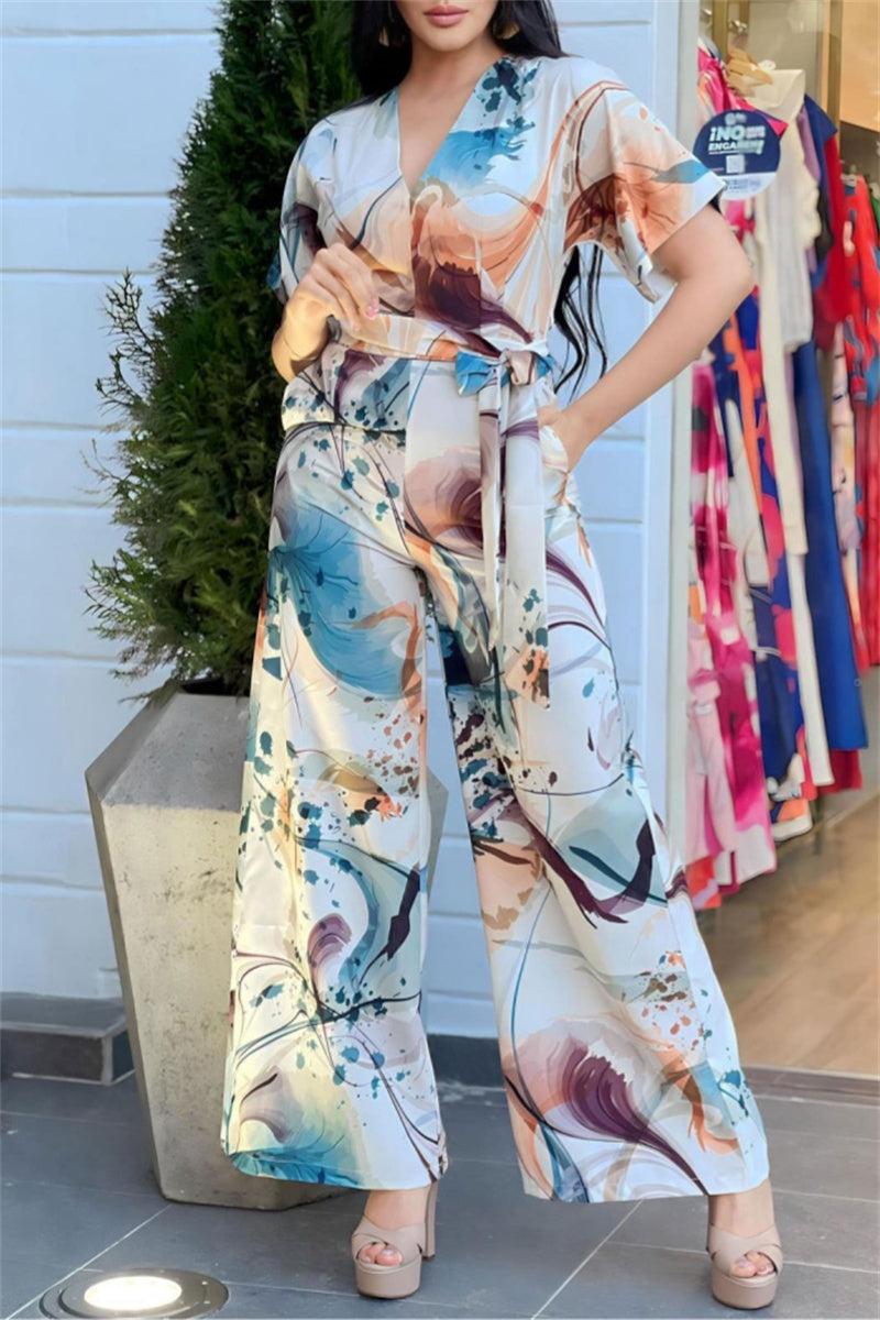 Monos casuales con cuello en V y estampado de patchwork