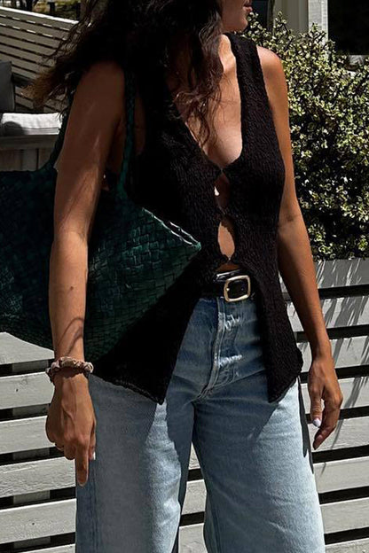 Tops casuales de estilo británico con cuello en V ahuecado y liso