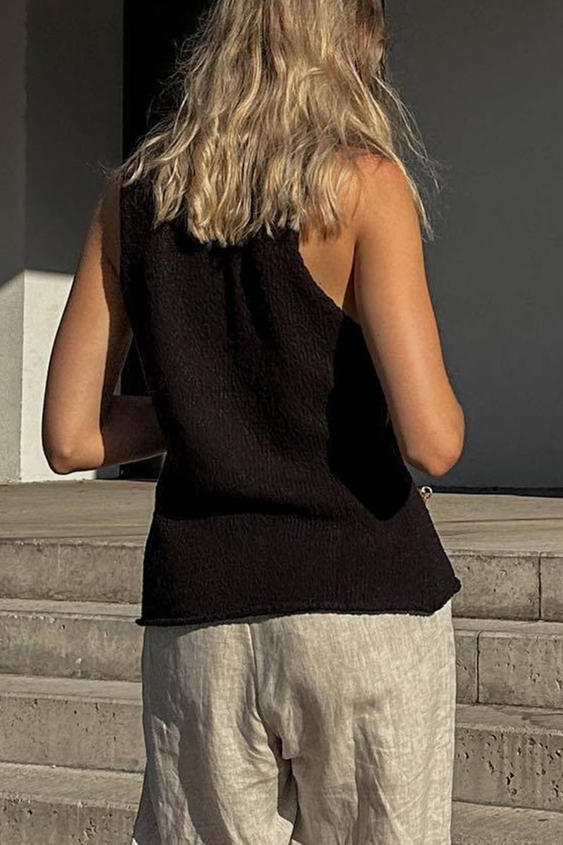 Tops casuales de estilo británico con cuello en V ahuecado y liso
