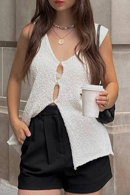 Tops casuales de estilo británico con cuello en V ahuecado y liso