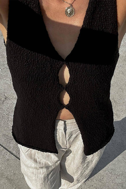 Tops casuales de estilo británico con cuello en V ahuecado y liso