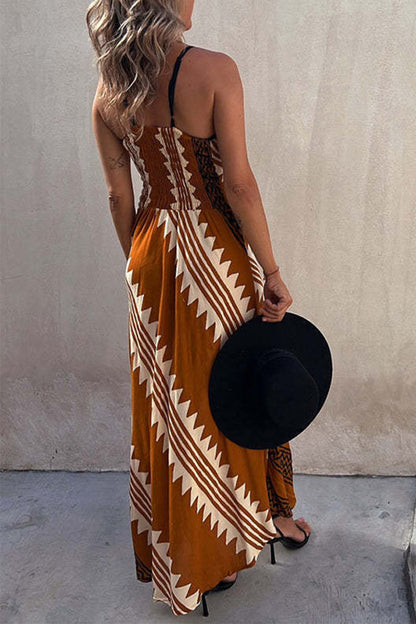 Vestidos bohemios de vacaciones con cuello en V y estampado de rayas y patchwork