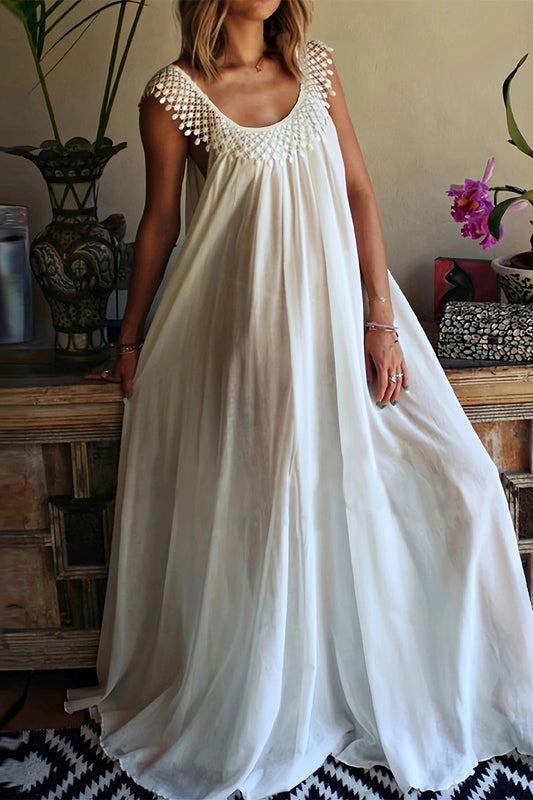 Vestidos casuales sencillos con borlas lisas y cuello en U sin mangas