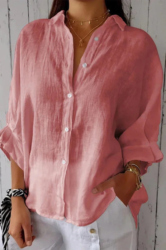 Blusa elegante con cuello vuelto, abertura y botones de frenillo liso (7 colores)