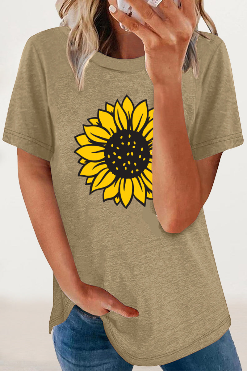 Camisetas casuales con cuello redondo y estampado de flores