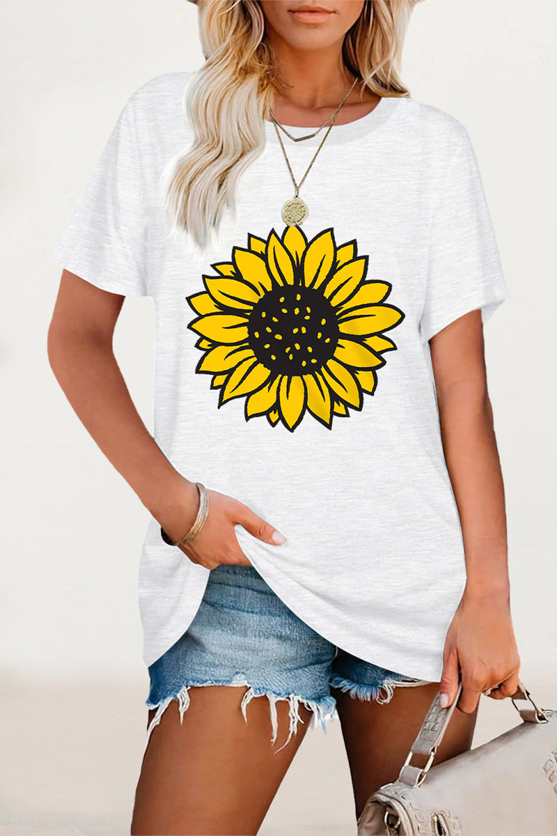 Camisetas casuales con cuello redondo y estampado de flores