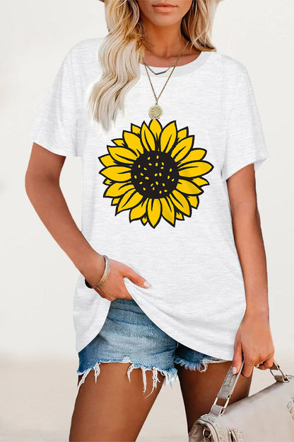Camisetas casuales con cuello redondo y estampado de flores