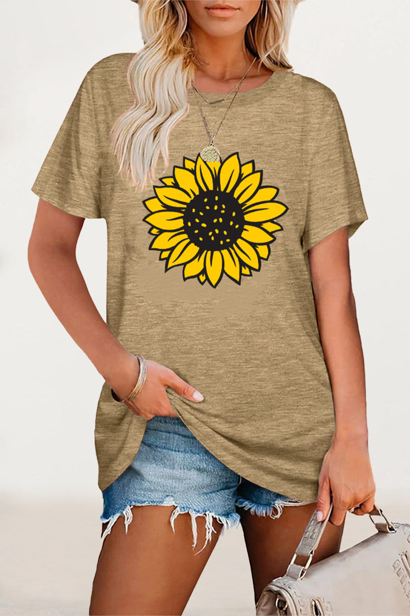 Camisetas casuales con cuello redondo y estampado de flores