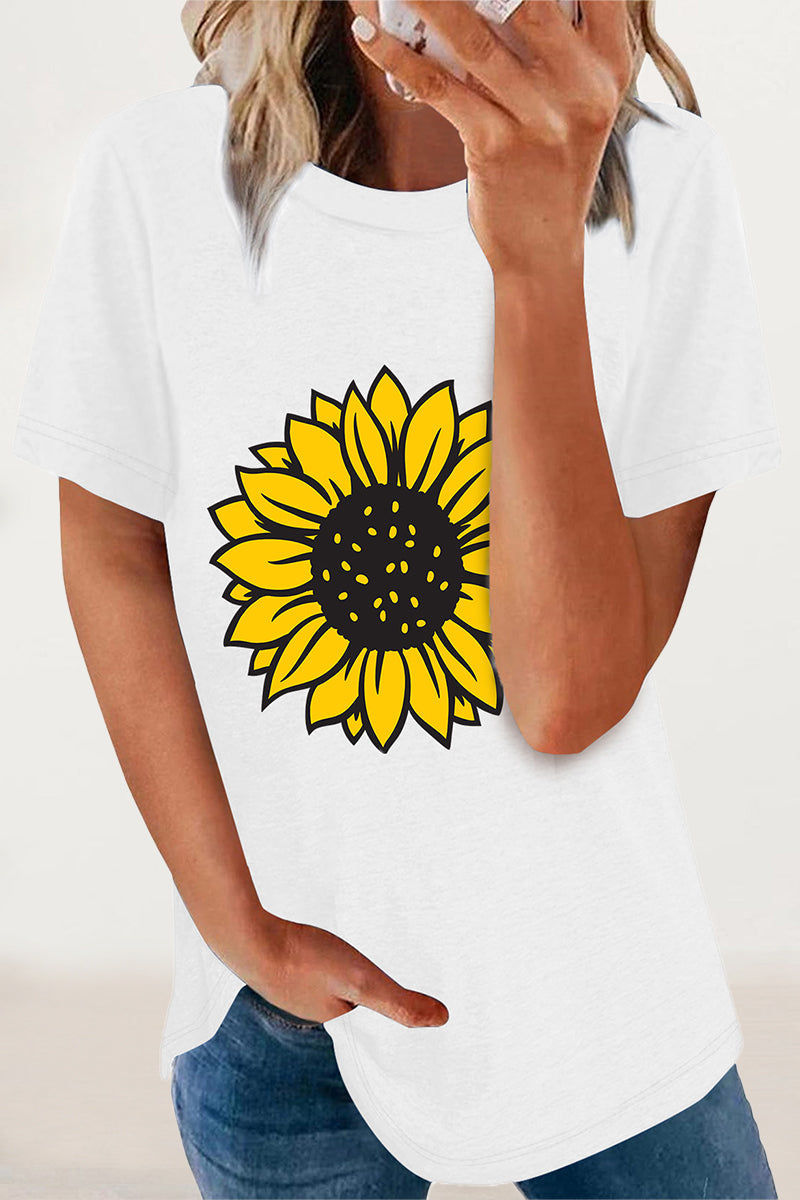 Camisetas casuales con cuello redondo y estampado de flores