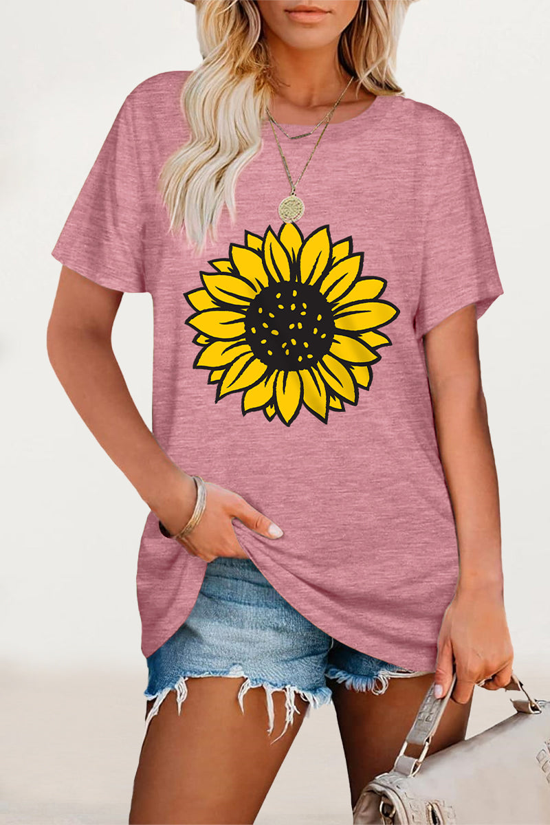 Camisetas casuales con cuello redondo y estampado de flores