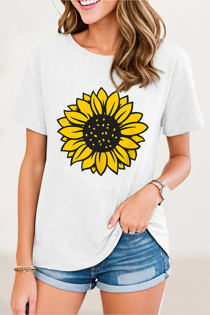 Camisetas casuales con cuello redondo y estampado de flores