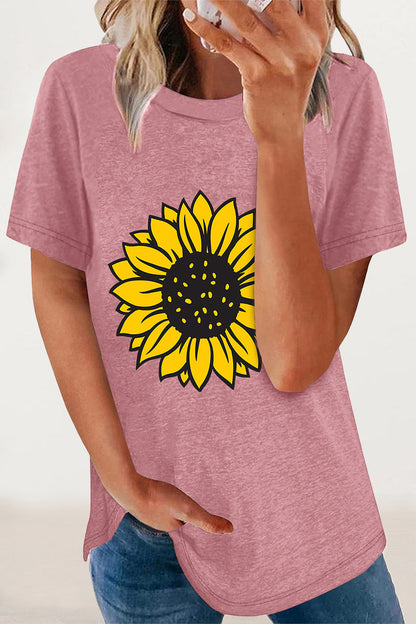 Camisetas casuales con cuello redondo y estampado de flores