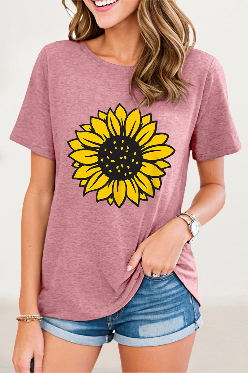 Camisetas casuales con cuello redondo y estampado de flores