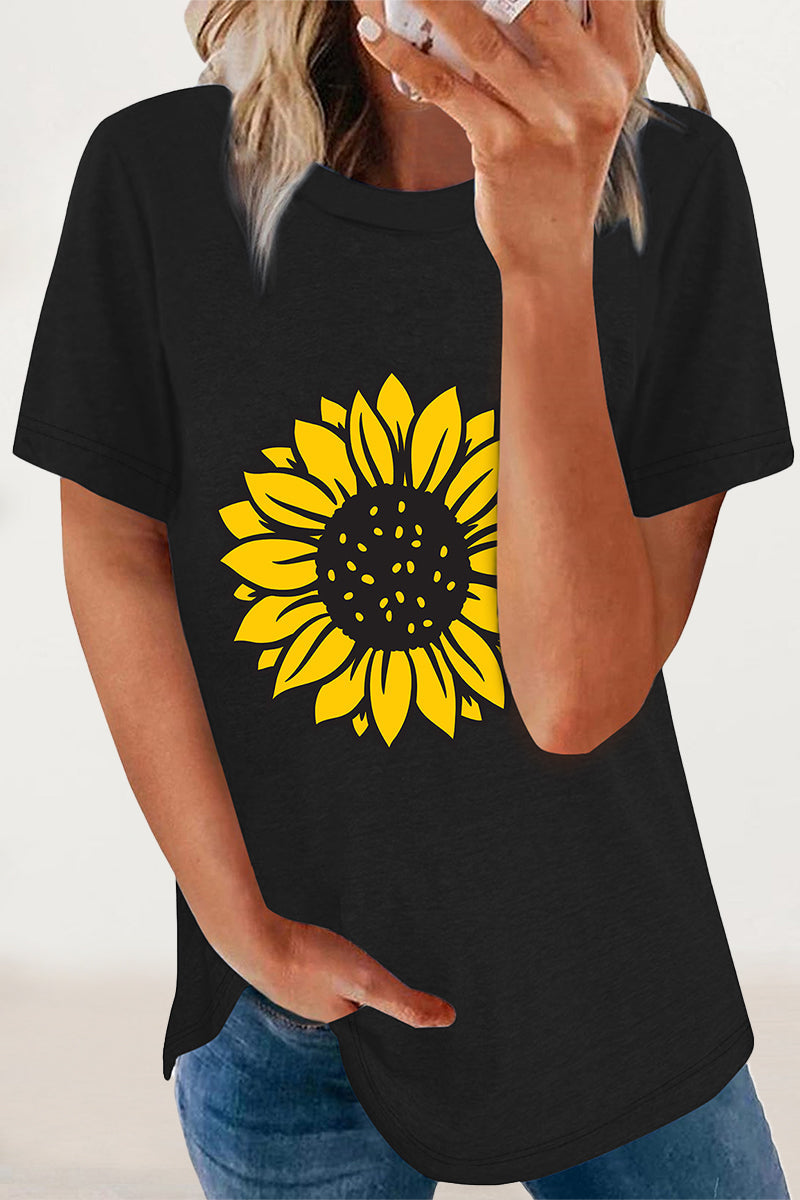 Camisetas casuales con cuello redondo y estampado de flores