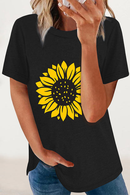 Camisetas casuales con cuello redondo y estampado de flores