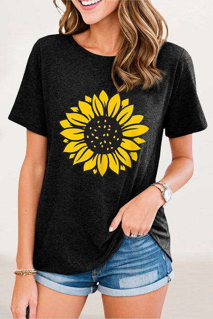 Camisetas casuales con cuello redondo y estampado de flores